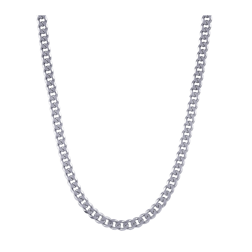 Bevelled Curb Diamond Cut Chain 3.0mm — White Gold